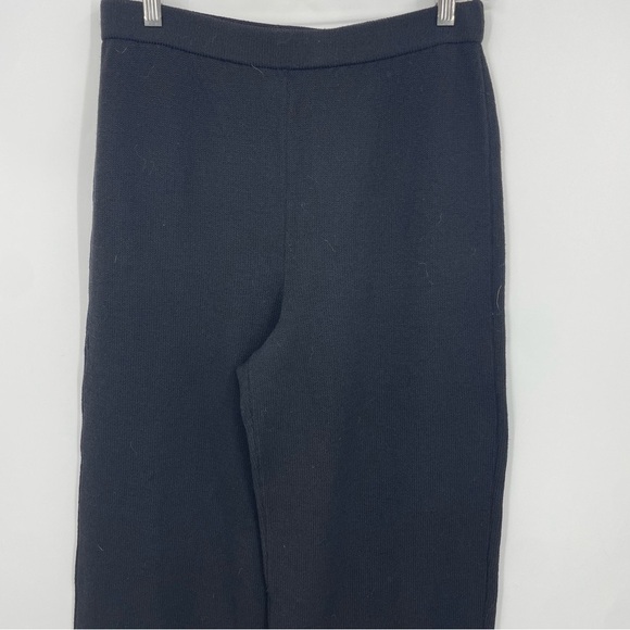 St. John Caviar Black Wool Blend Santana Knit Pants Trouser wide leg Size 8 - Picture 2 of 11